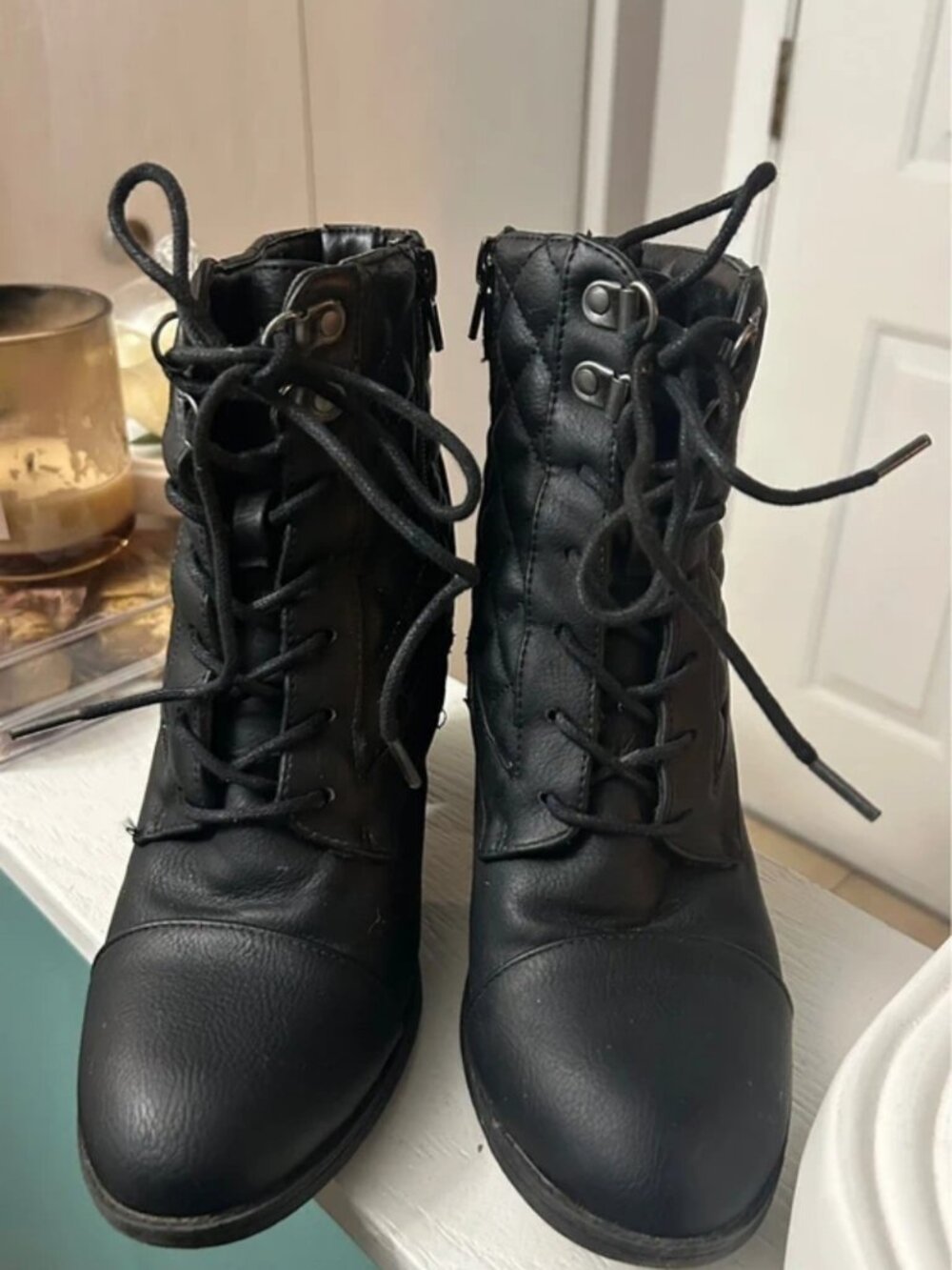 Black high heel ankle boots 7.5